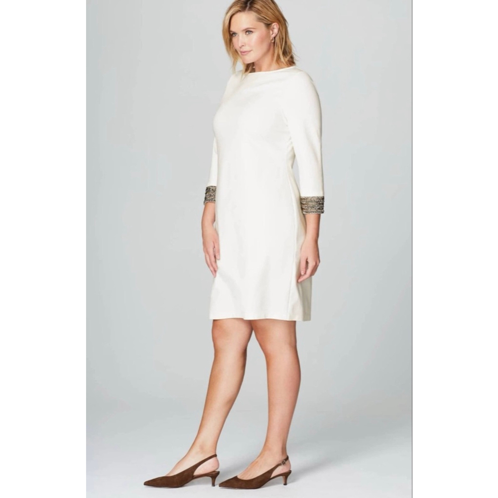 J.Jill x Christian Siriano Cream Long Sleeve Dress XLP Beaded Cuffs